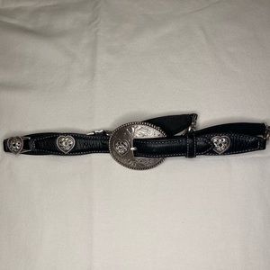 Nocoa Black Leather Belt with Hearts Women’s Small